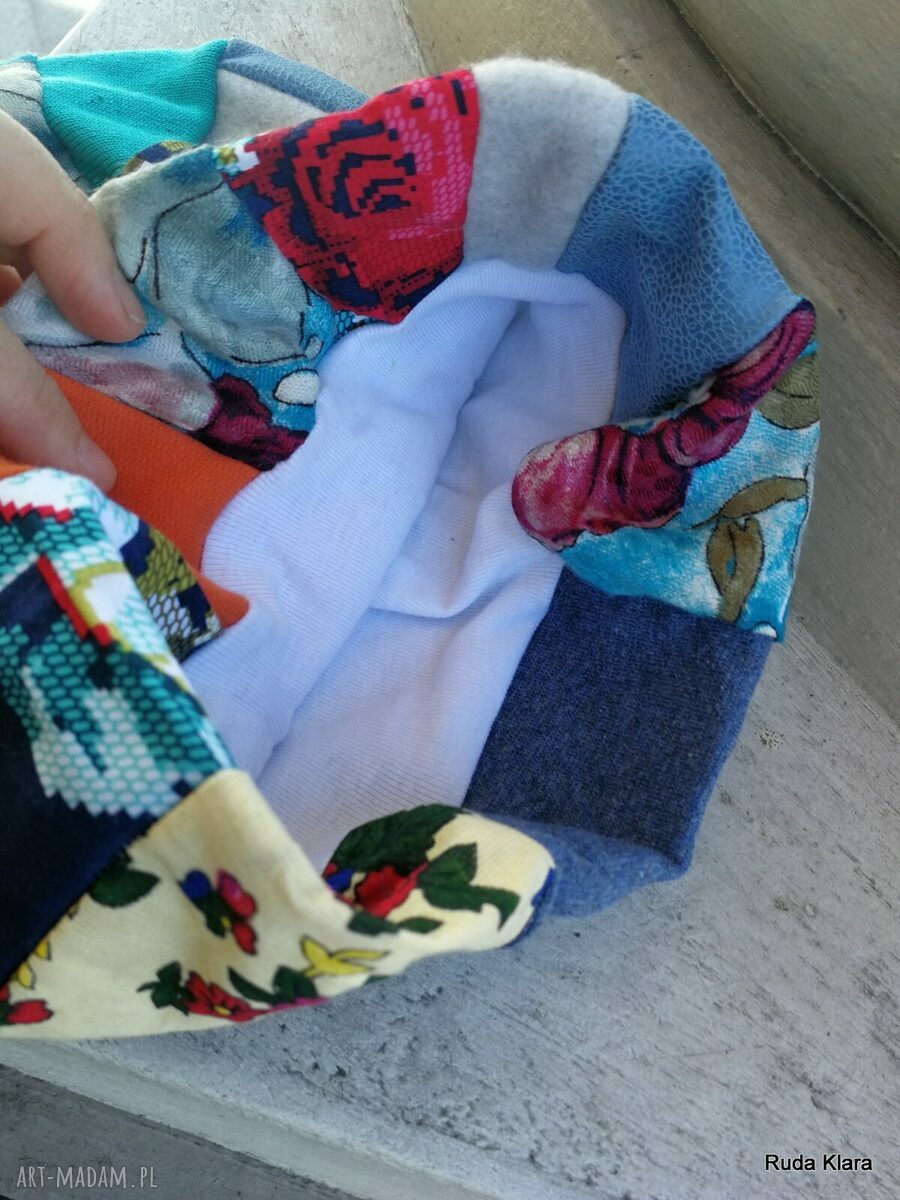 Czapka patchworkowa damska na podszewce boho - wiosna i jesień (58-59 cm)