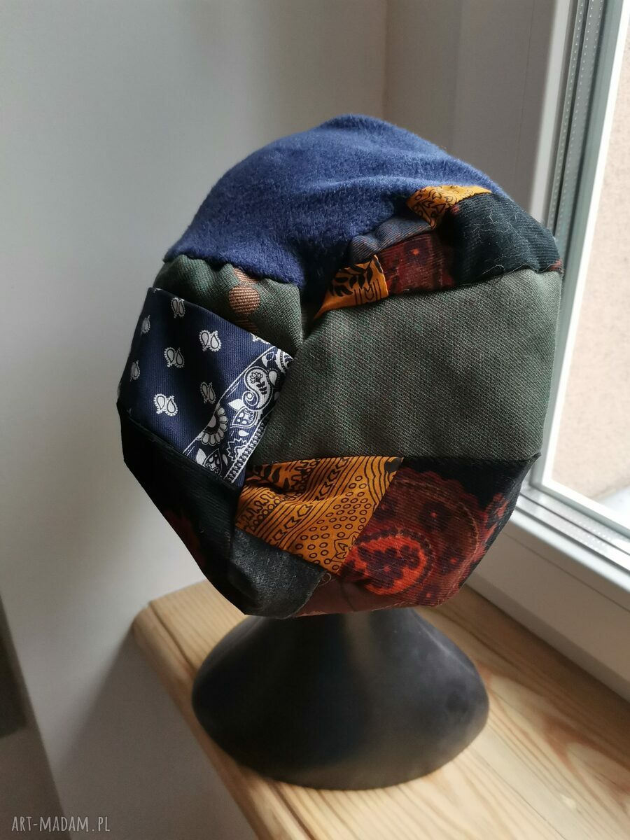 Czapka patchworkowa etno-boho na podszewce - rozmiar uniwersalny