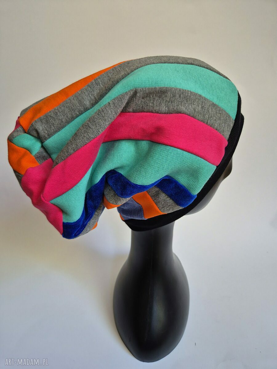 Czapka patchworkowa Frida - etno boho oversize, rozmiar uniwersalny