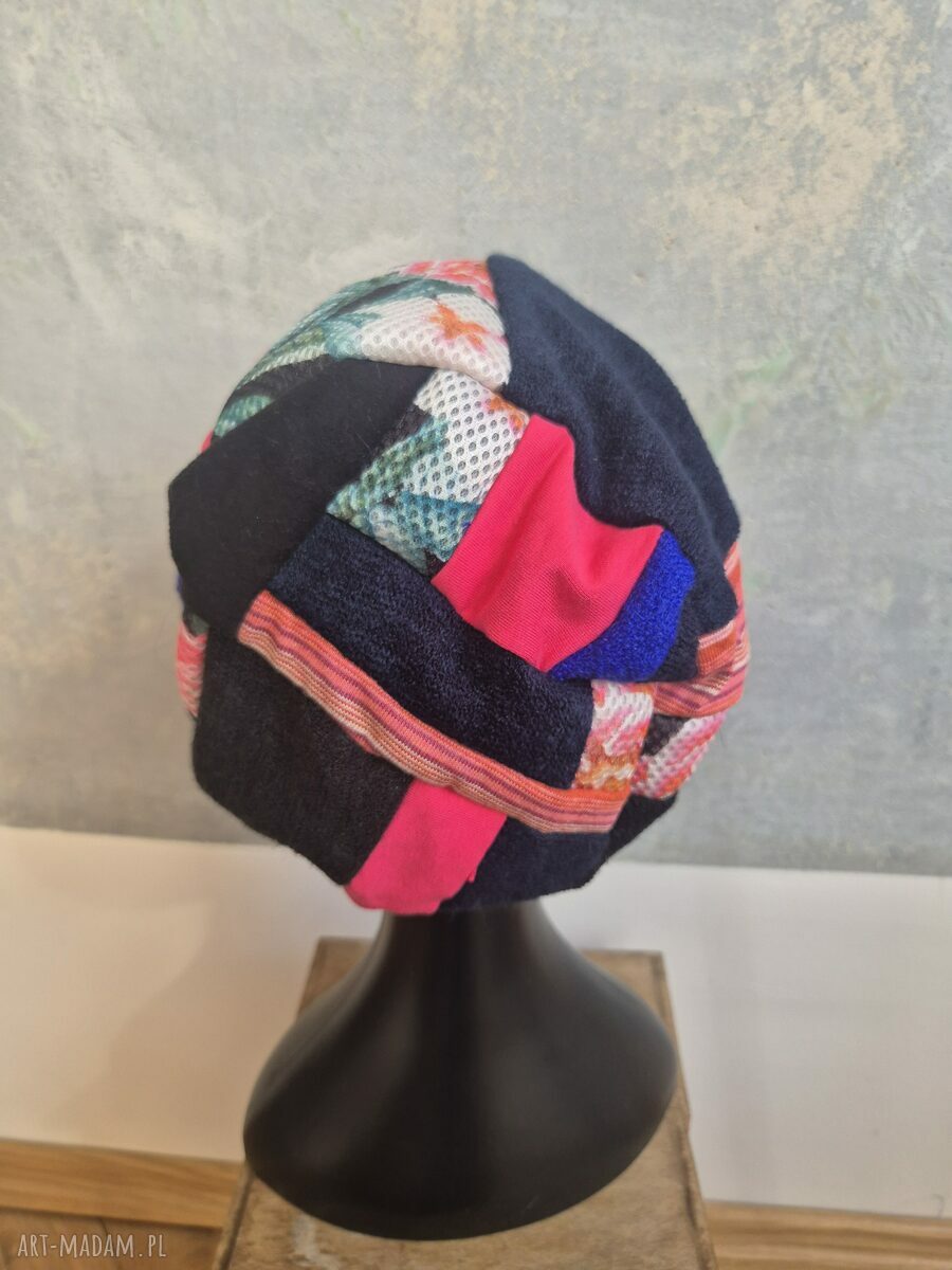 Wiosenna czapka patchworkowa boho na podszewce - Smerfetka (uniwersalna)