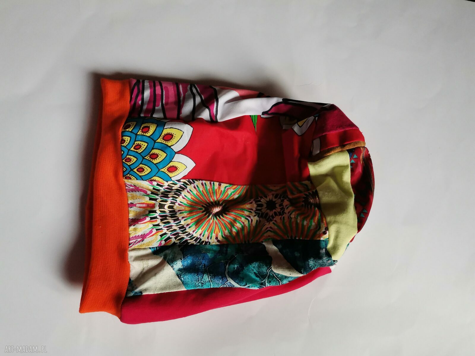 Czapka patchworkowa Smerfetka boho - Frida rower, frędzle, uniwersalna (na podszewce)