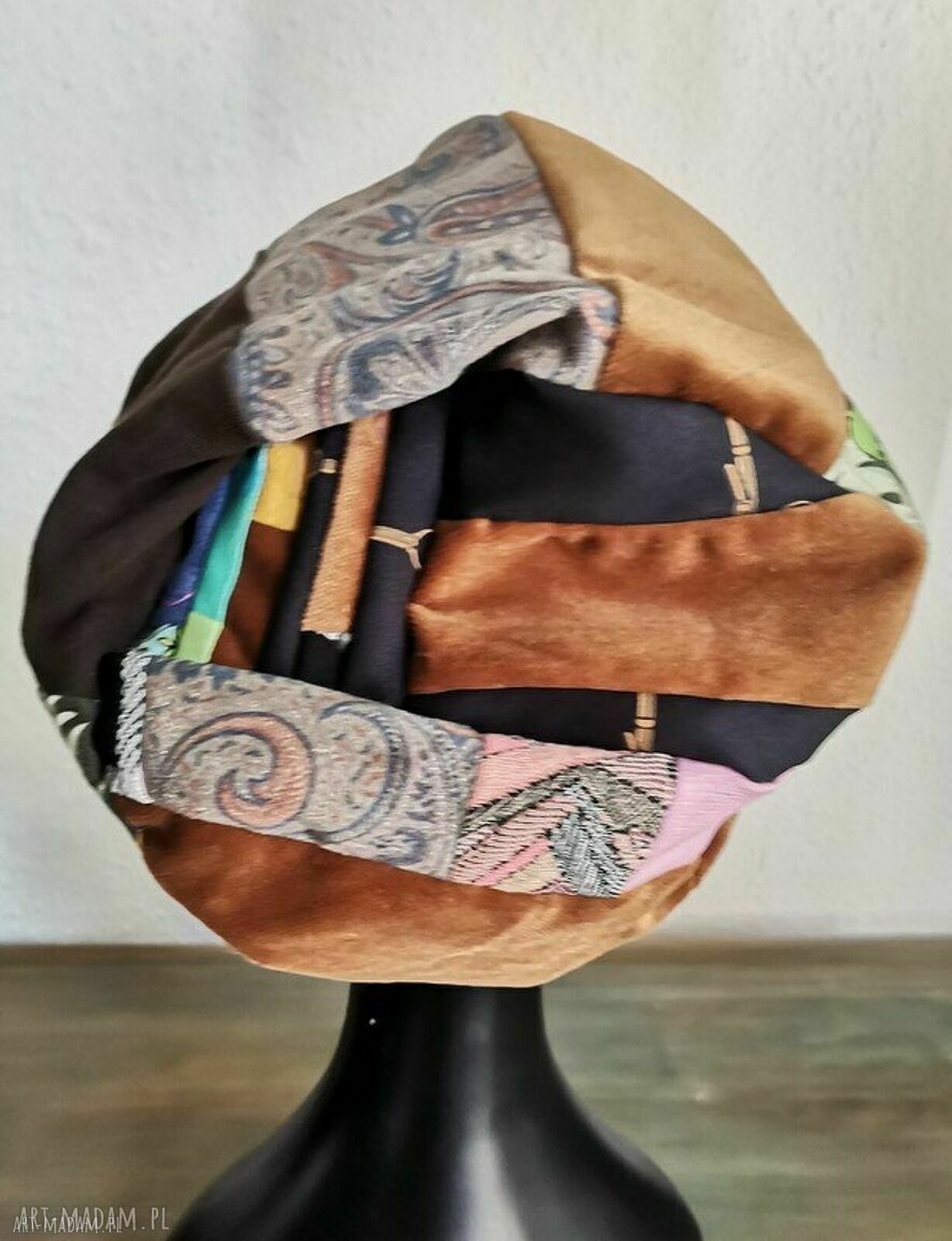 Czapka patchworkowa na podszewce - rozmiar uniwersalny w klimacie boho i folk