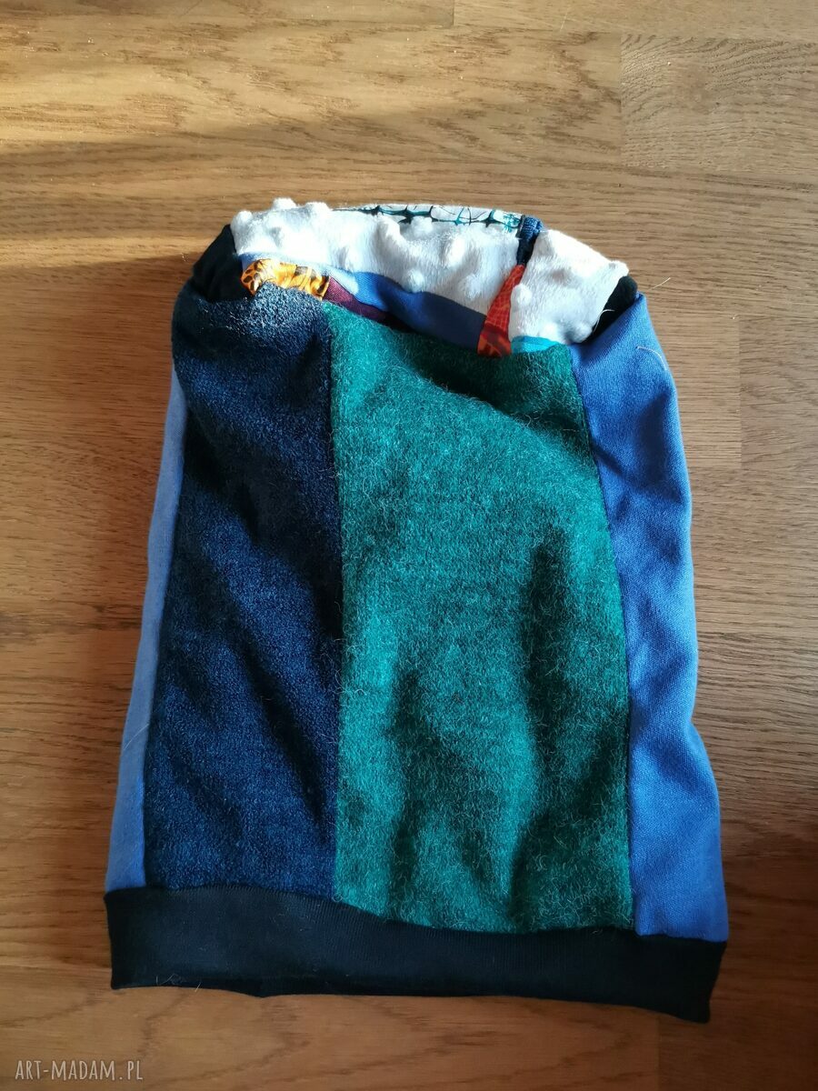Czapka patchworkowa boho Frida z frędzlami - na podszewce, rozmiar uniwersalny
