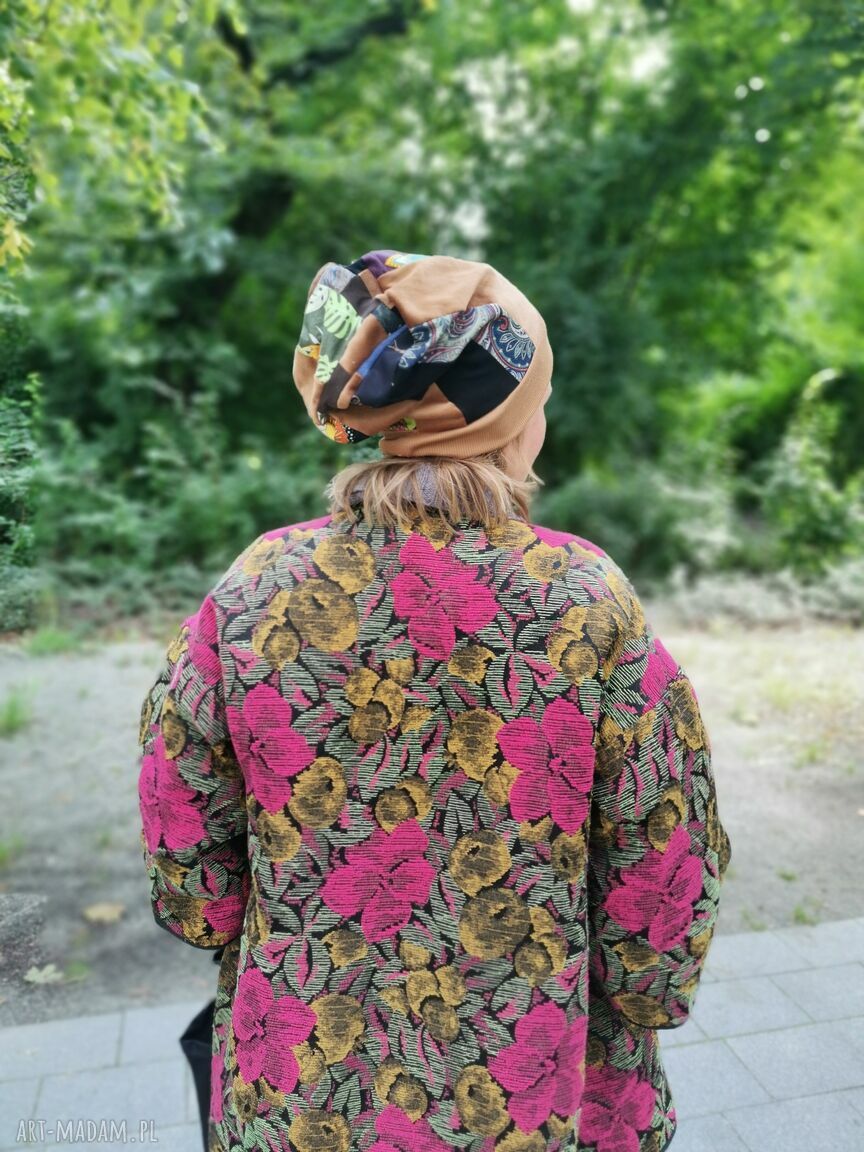 Czapka patchworkowa damska Frida Kahlo na podszewce - rozmiar uniwersalny