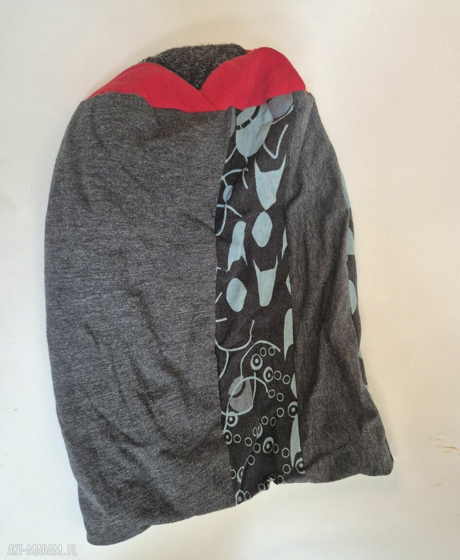 Ciepła czapka patchworkowa etno z podszewką - rozmiar M 55-56 cm