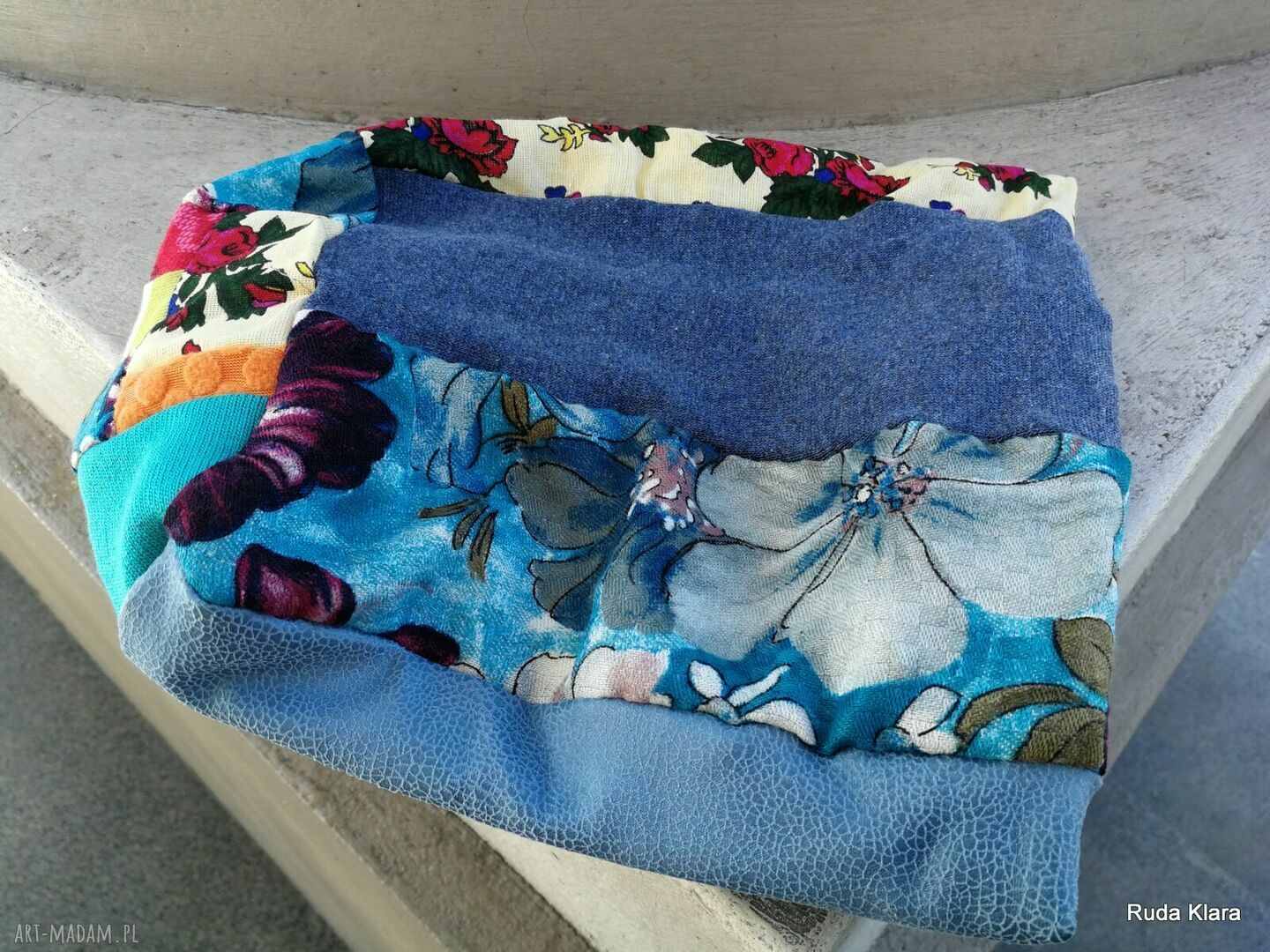 Czapka patchworkowa damska na podszewce boho - wiosna i jesień (58-59 cm)