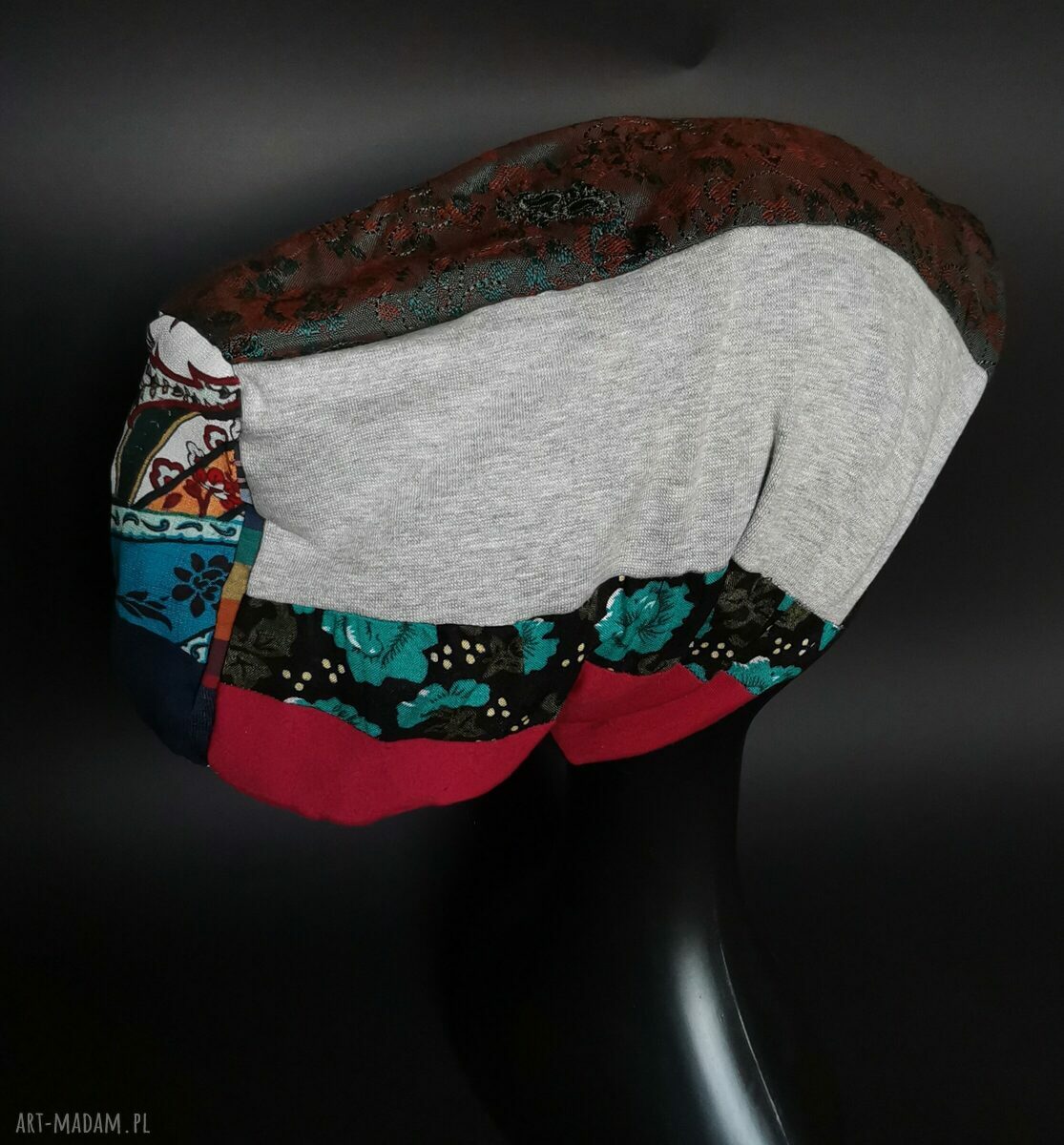 Czapka patchworkowa damska boho i etno na podszewce - rozmiar 58-59 cm