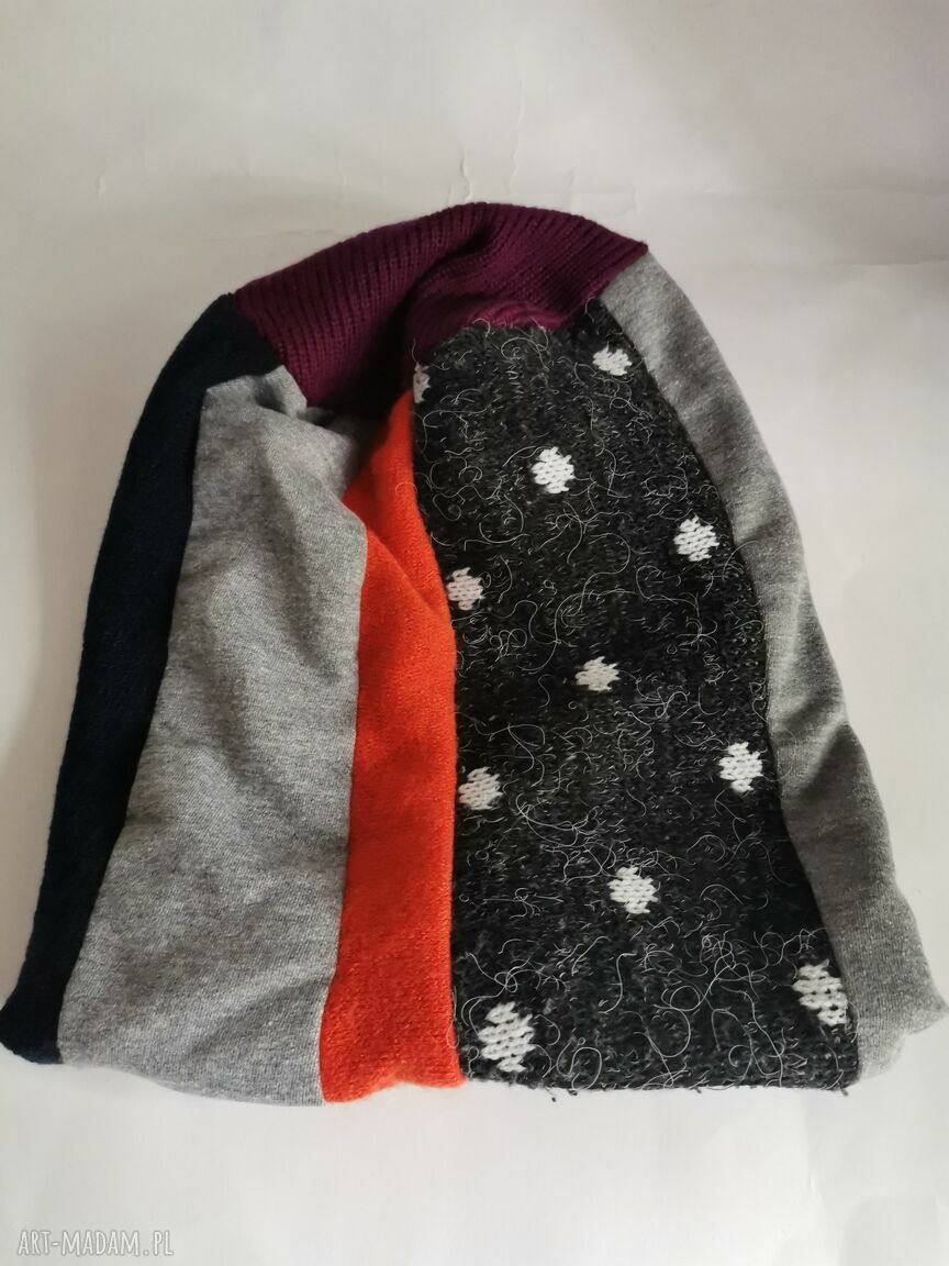 Kolorowa czapka patchworkowa boho na podszewce (etno-folk)