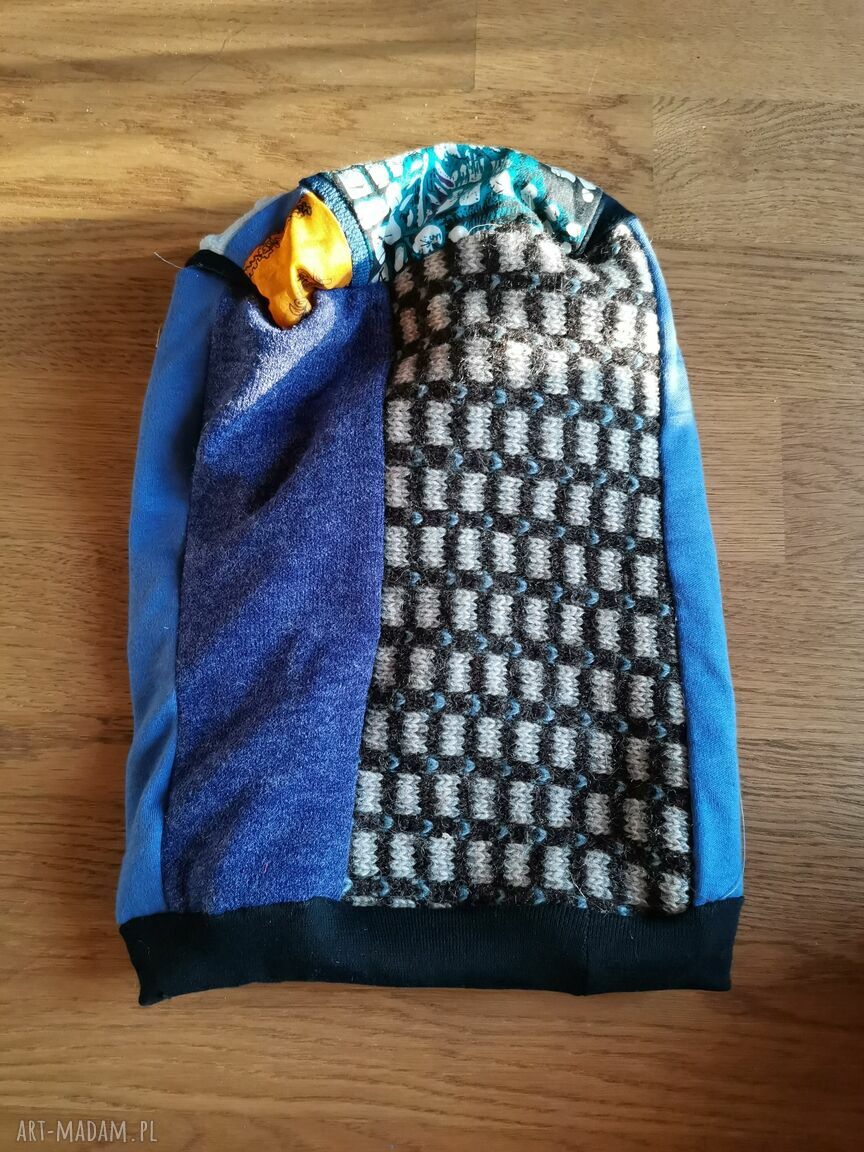 Czapka patchworkowa boho Frida z frędzlami - na podszewce, rozmiar uniwersalny