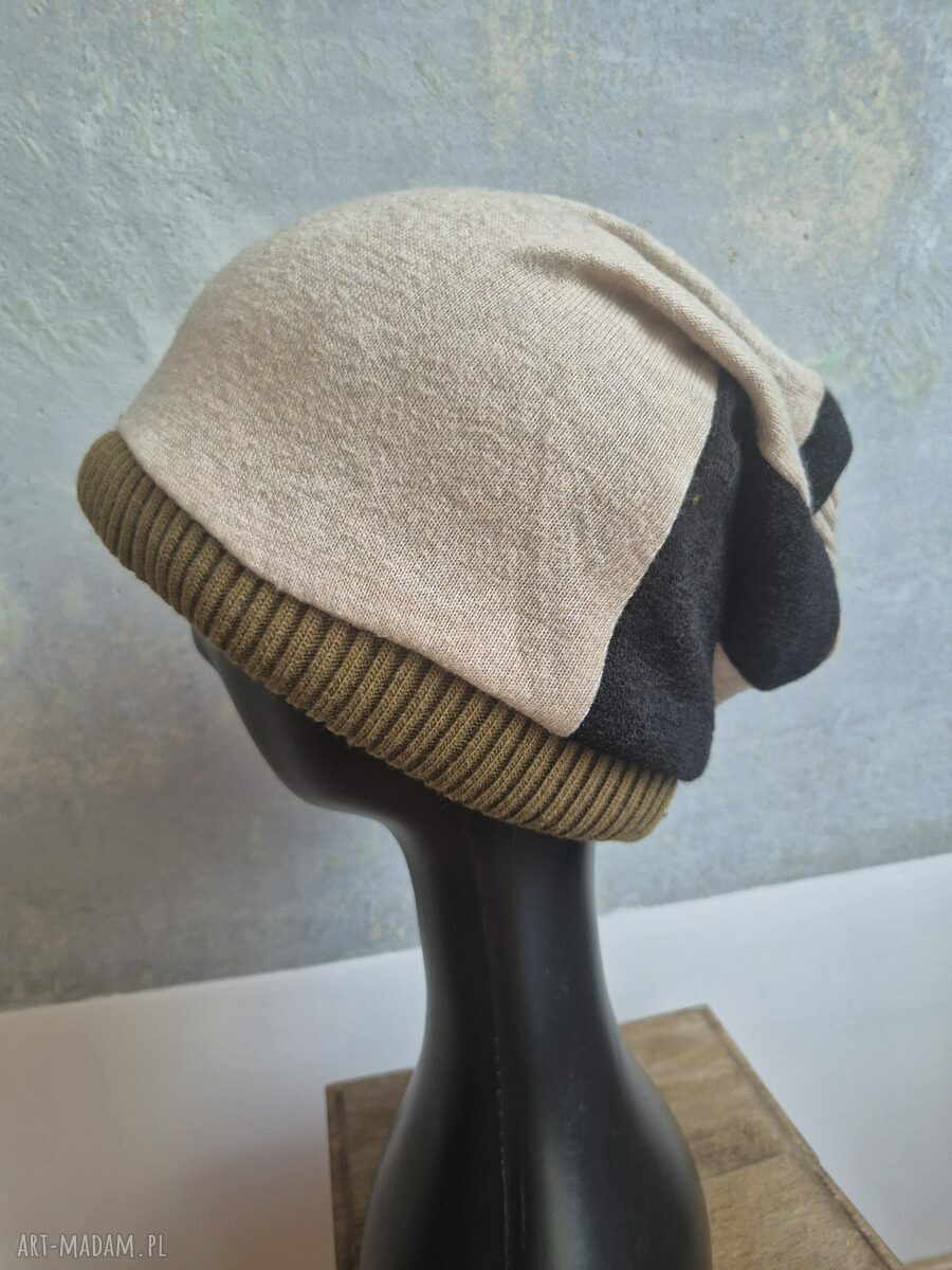 Czapka patchworkowa na podszewce unisex - długa smerfetka rower (rozmiar uniwersalny)