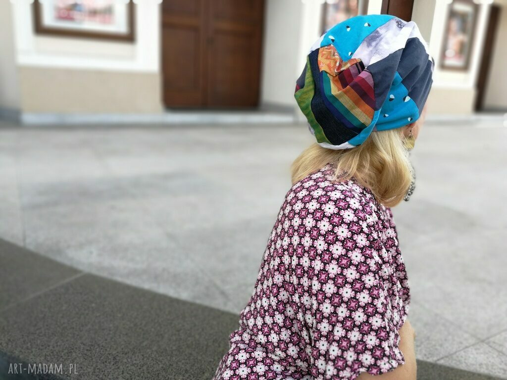 Czapka patchworkowa kolorowa damska boho - ręcznie robiona przejściówka z podszewką