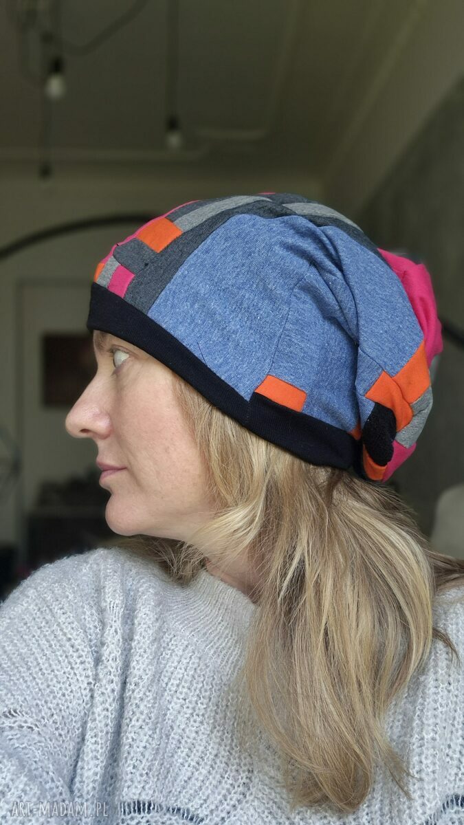 Czapka patchworkowa Frida - etno boho oversize, rozmiar uniwersalny