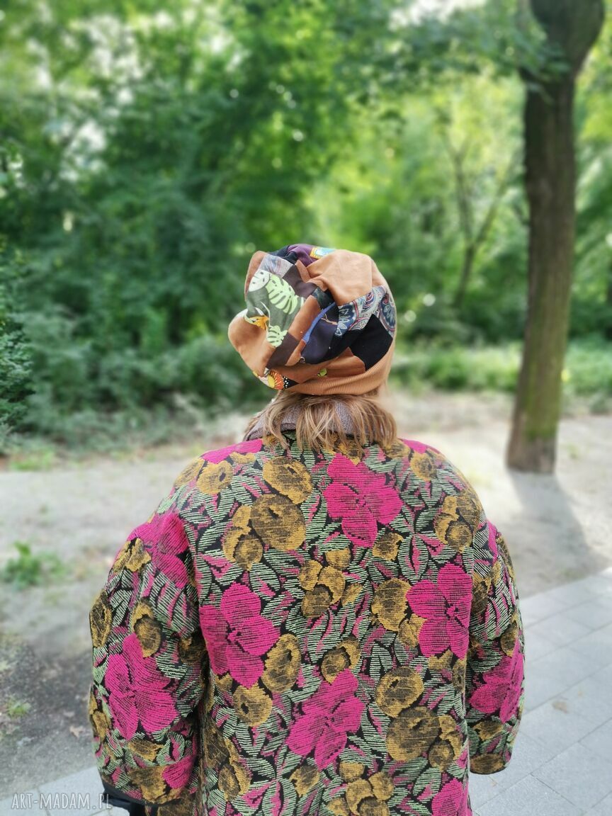 Czapka patchworkowa damska Frida Kahlo na podszewce - rozmiar uniwersalny