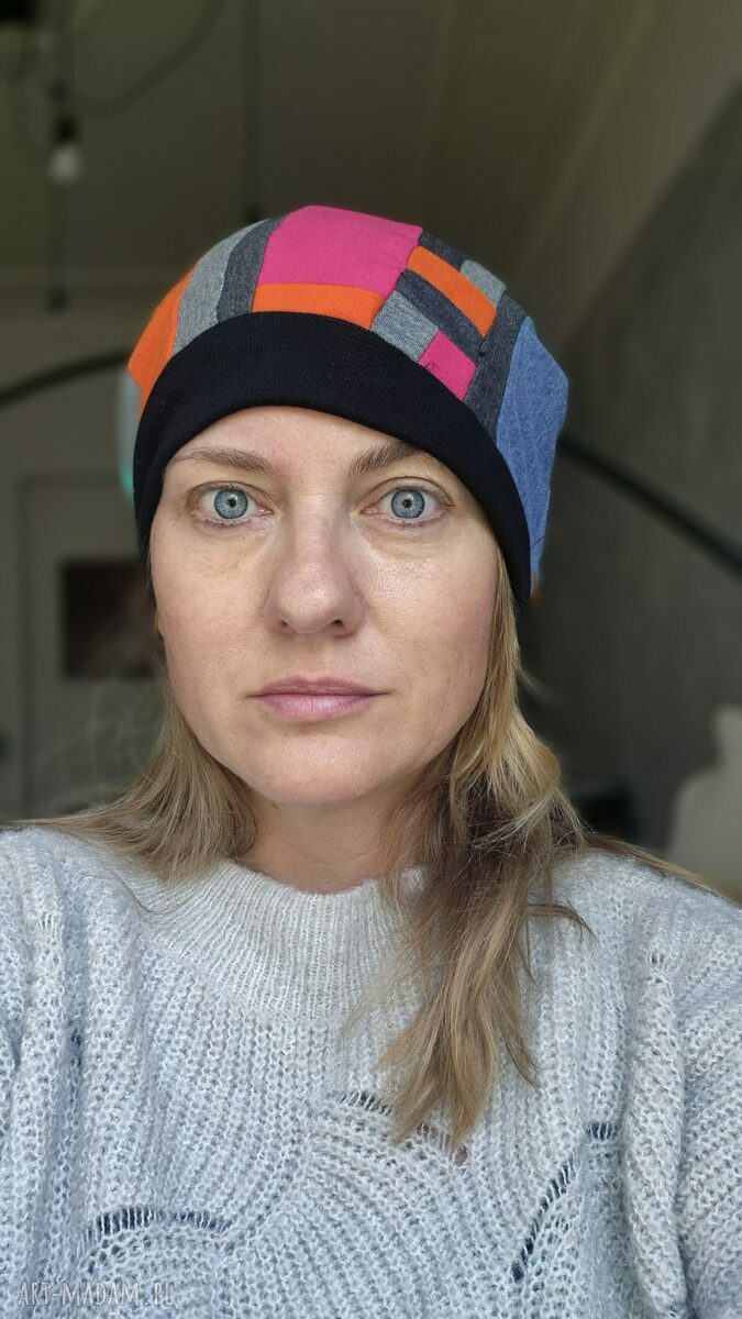 Czapka patchworkowa Frida - etno boho oversize, rozmiar uniwersalny