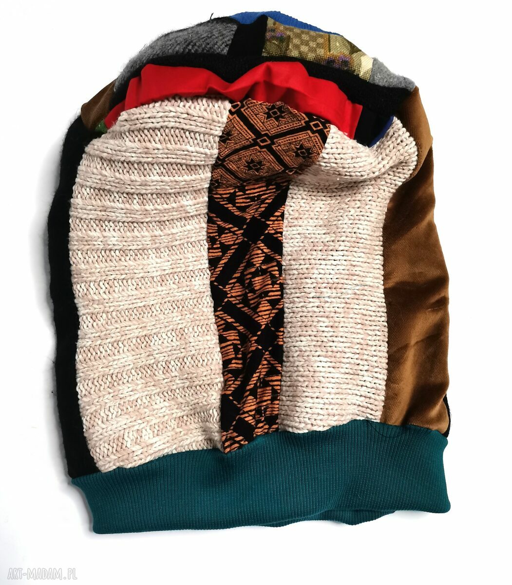 Czapka patchworkowa „Smerfetka” Frida - boho etno, kolorowe rolki i rower, rozmiar uniwersalny - ręczne wykonanie