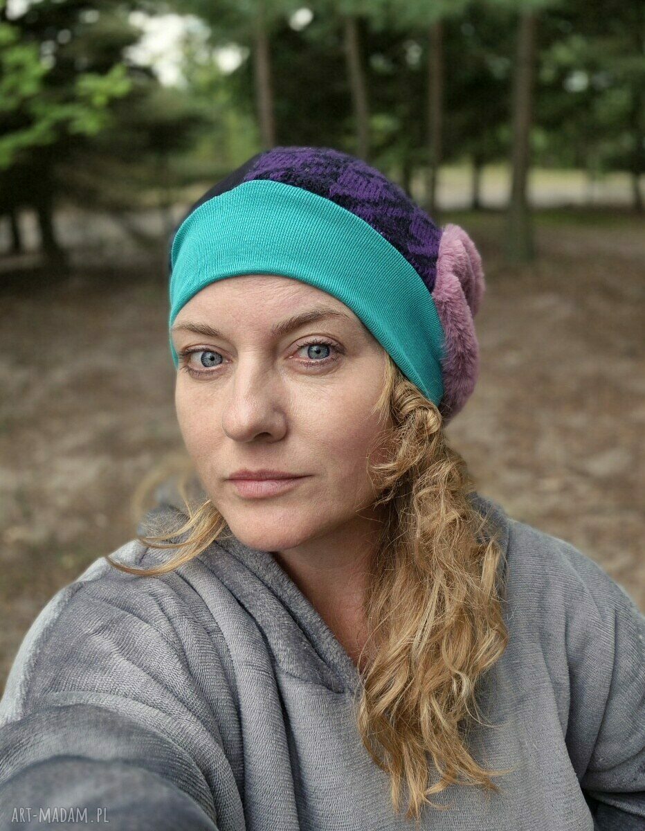Czapka patchworkowa turban - miła i ciepła na podszewce, rozmiar uniwersalny