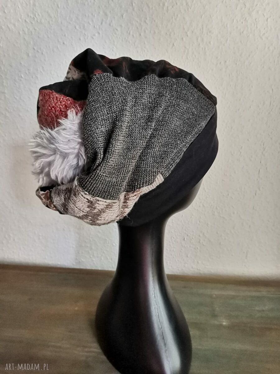 Czapka patchworkowa Smerfetka Boho na podszewce - rozmiar 57-58 cm