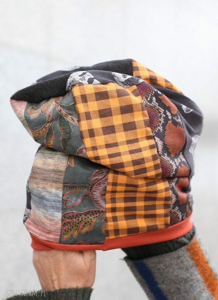 Czapka patchworkowa Smerfetka na podszewce - rozmiar 57-59 cm (boho etno)