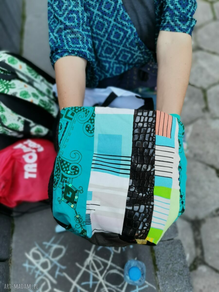 Czapka patchworkowa damska długa Smerfetka na podszewce