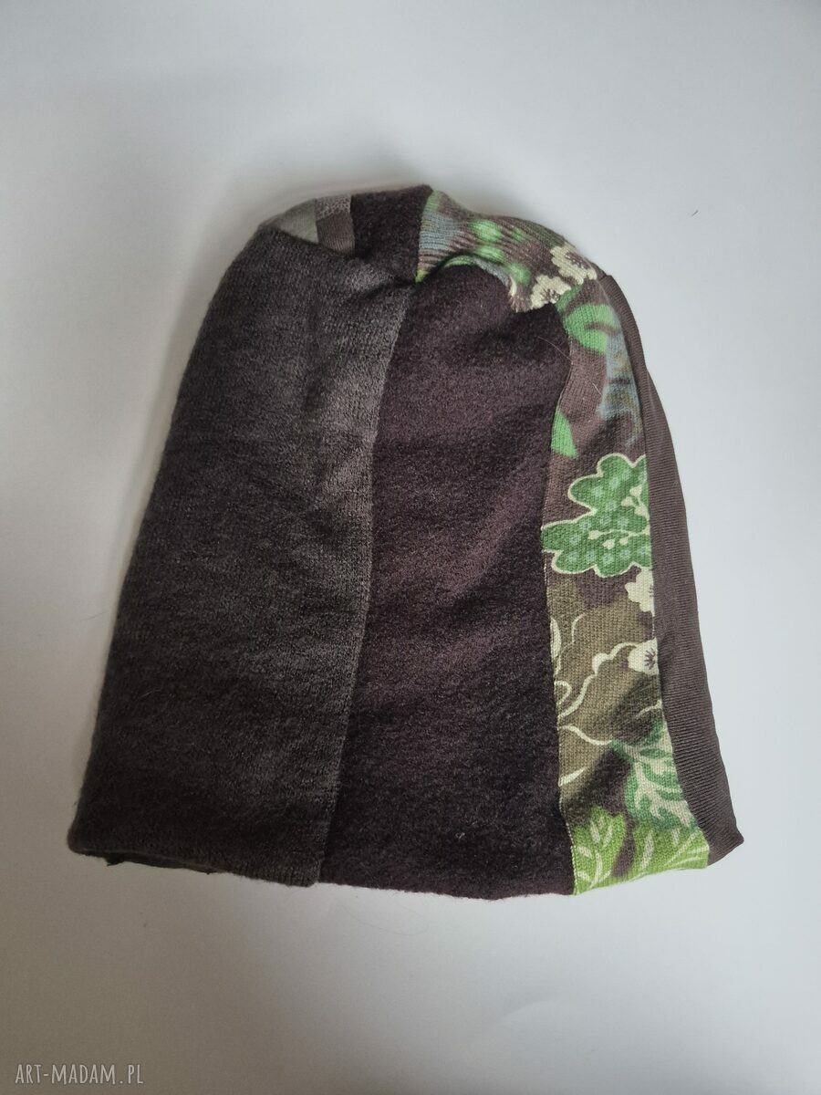 Czapka Frida patchworkowa w kolorach jesieni (M, 55-57 cm) - ręcznie robiona