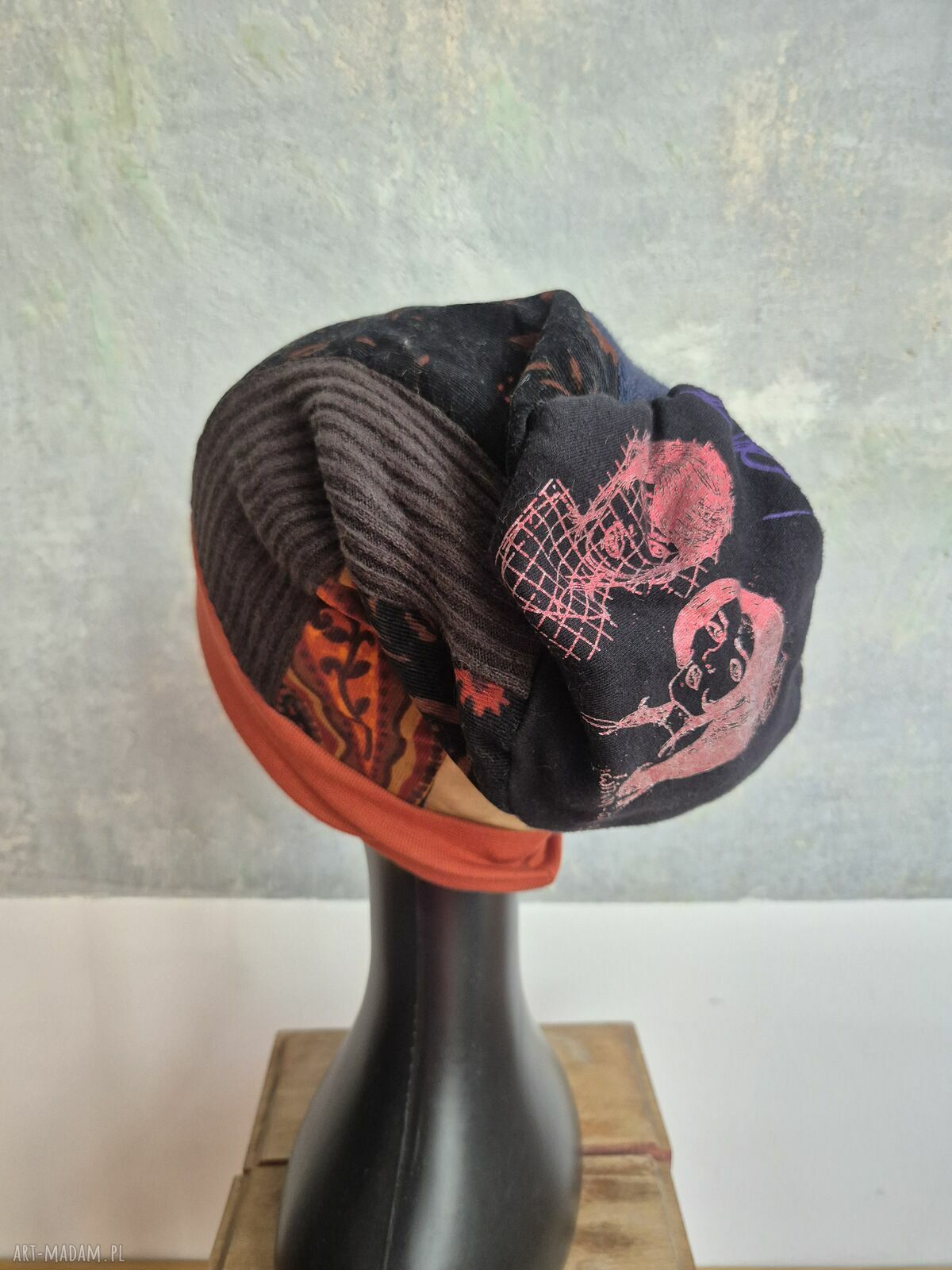 Czapka patchworkowa turbanowa na podszewce Smerfetka - rozmiar uniwersalny