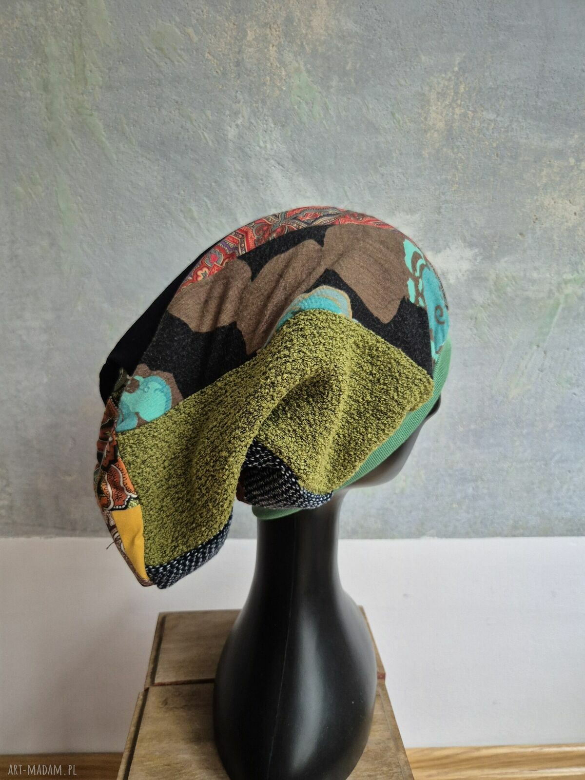 Czapka patchworkowa turbanowa Smerfetka - rozmiar uniwersalny