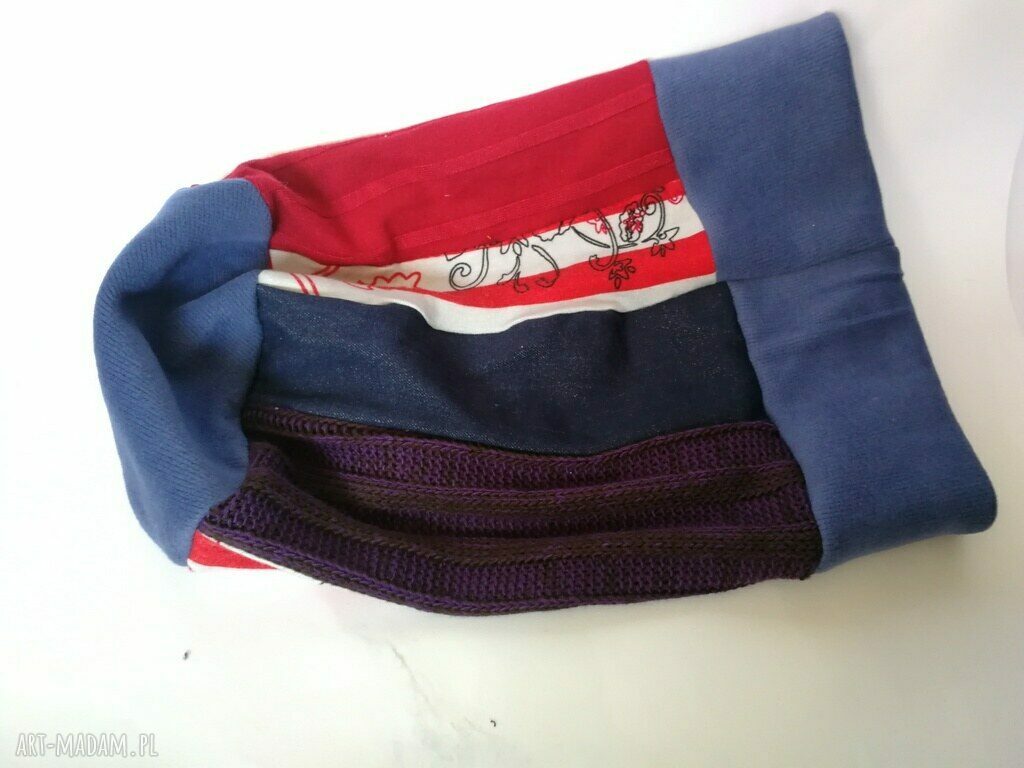Czapka turbanowa patchworkowa Ruda Klara - etno na podszewce