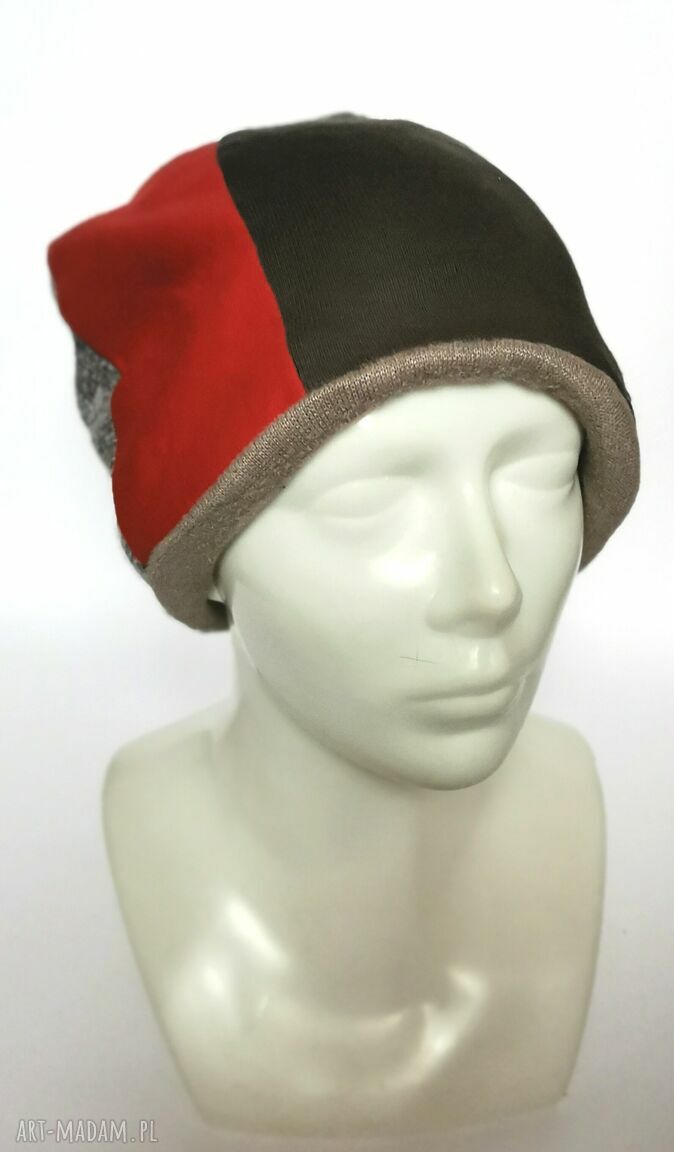 Czapka patchworkowa Ruda Klara - unisex na podszewce, folkowy styl