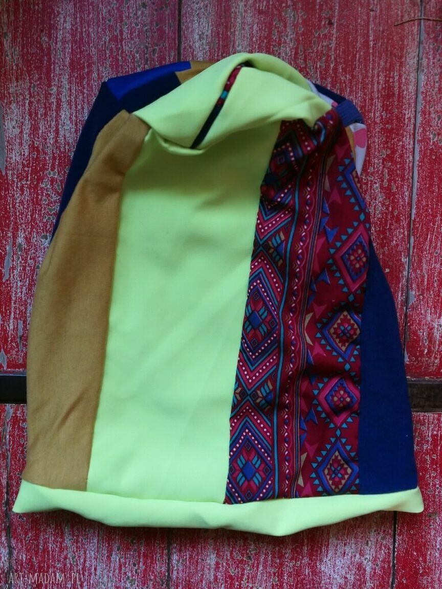 Czapka patchworkowa damska Smerfetka na podszewce - wiosna i jesień, rozmiar 58-59 cm