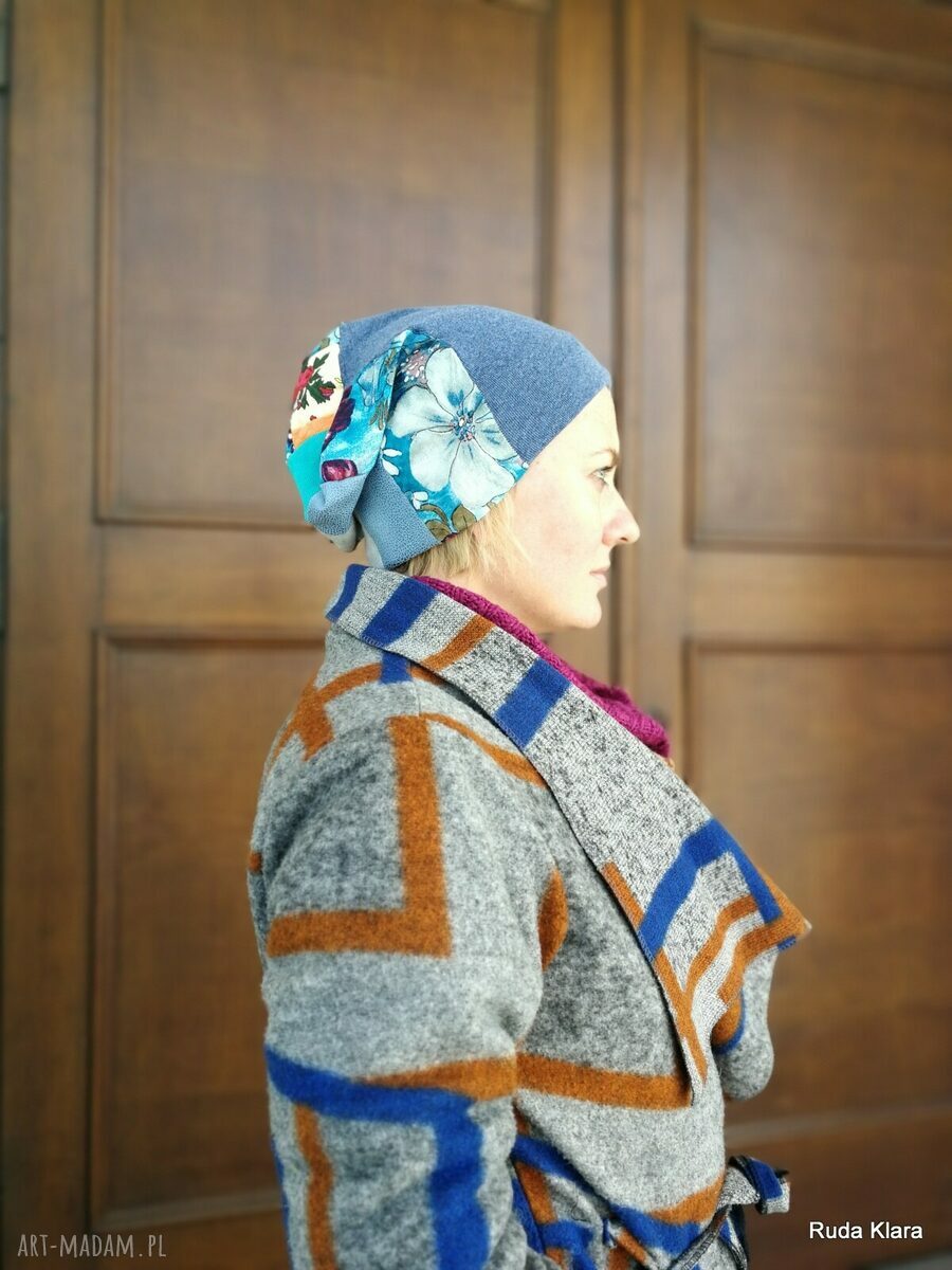 Czapka patchworkowa damska na podszewce boho - wiosna i jesień (58-59 cm)