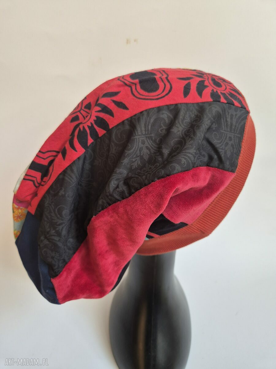 Ciepła czapka patchworkowa na podszewce - rozmiar uniwersalny (handmade)