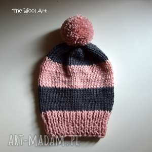 czapka pink-gray the wool art