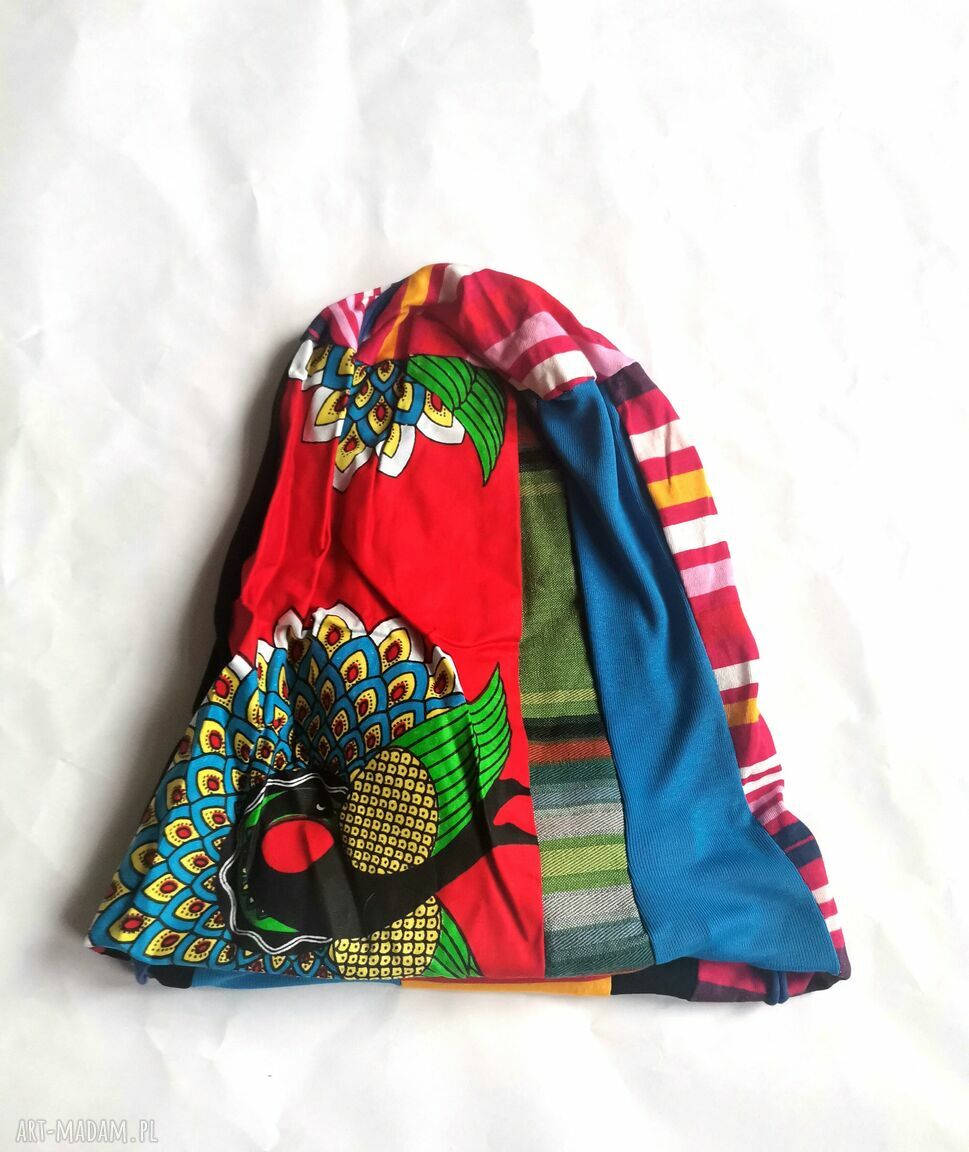Czapka Smerfetka boho etno na podszewce - ręcznie farbowana