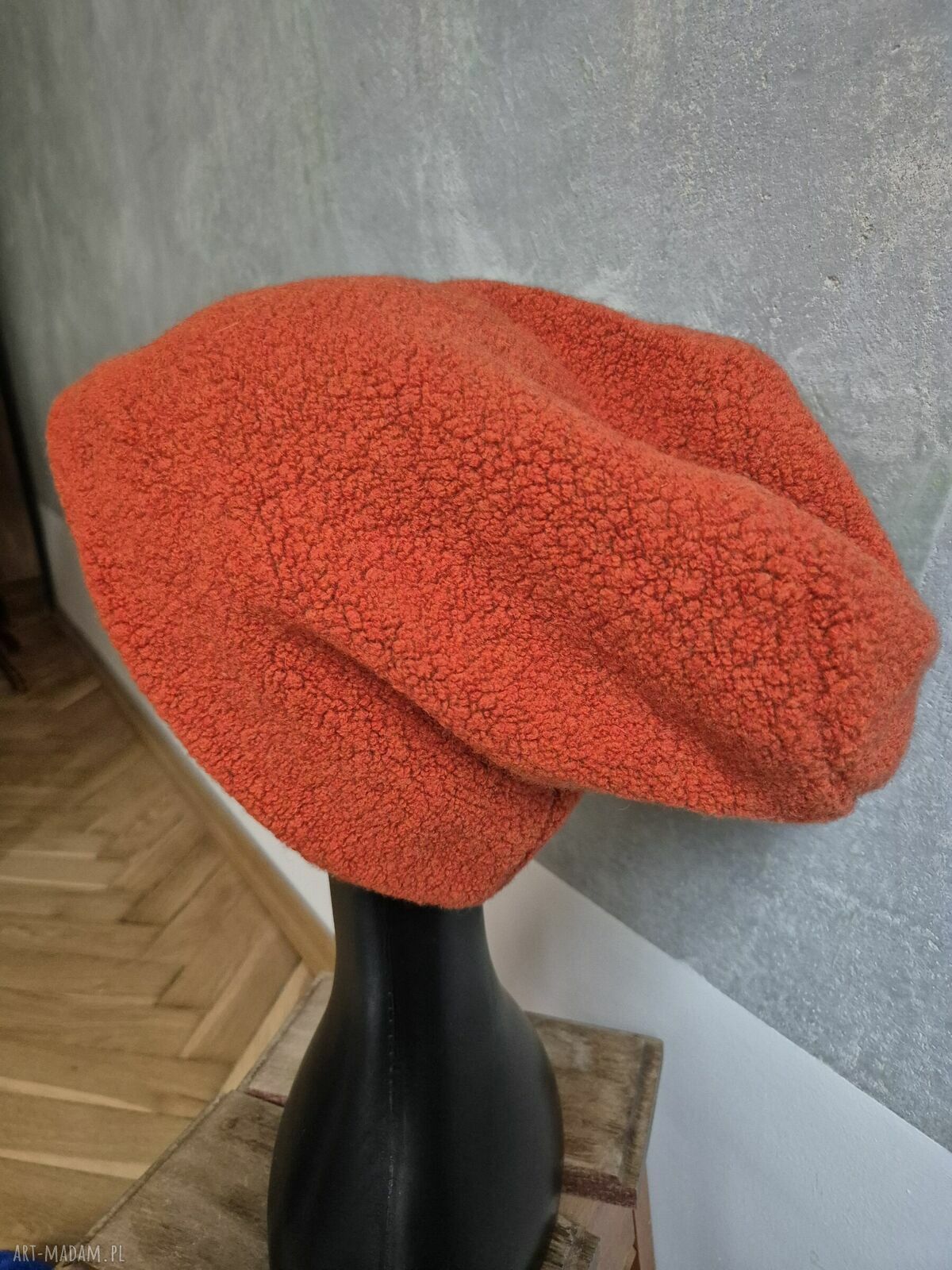 Czapka pomarańczowa damska etno boho - ciepła i miękka na podszewce rozmiar uniwersalny