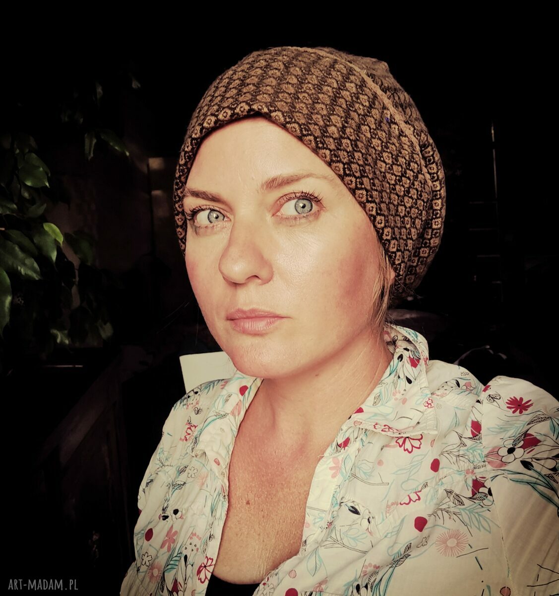 Ciepła czapka etno boho na podszewce - zimowa zero waste