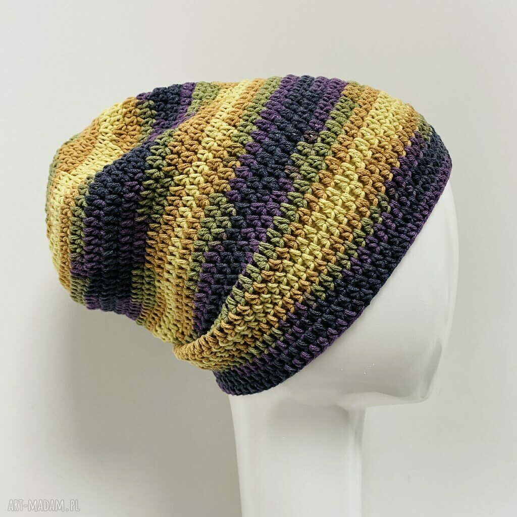 Czapka przejściowa Smerf - cienka beanie z bawełny szydełkowana