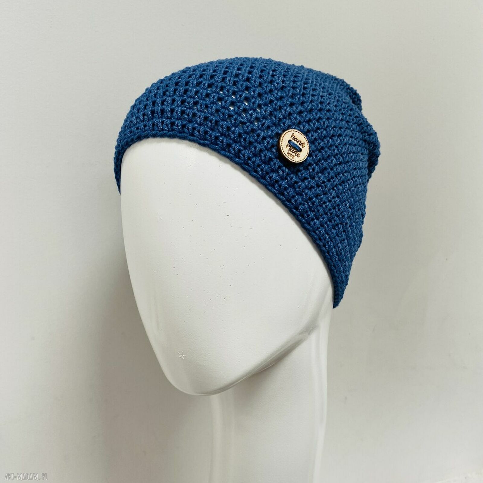 Cienka czapka beanie „Smerf” S/M - przejściowa, ręcznie dziana