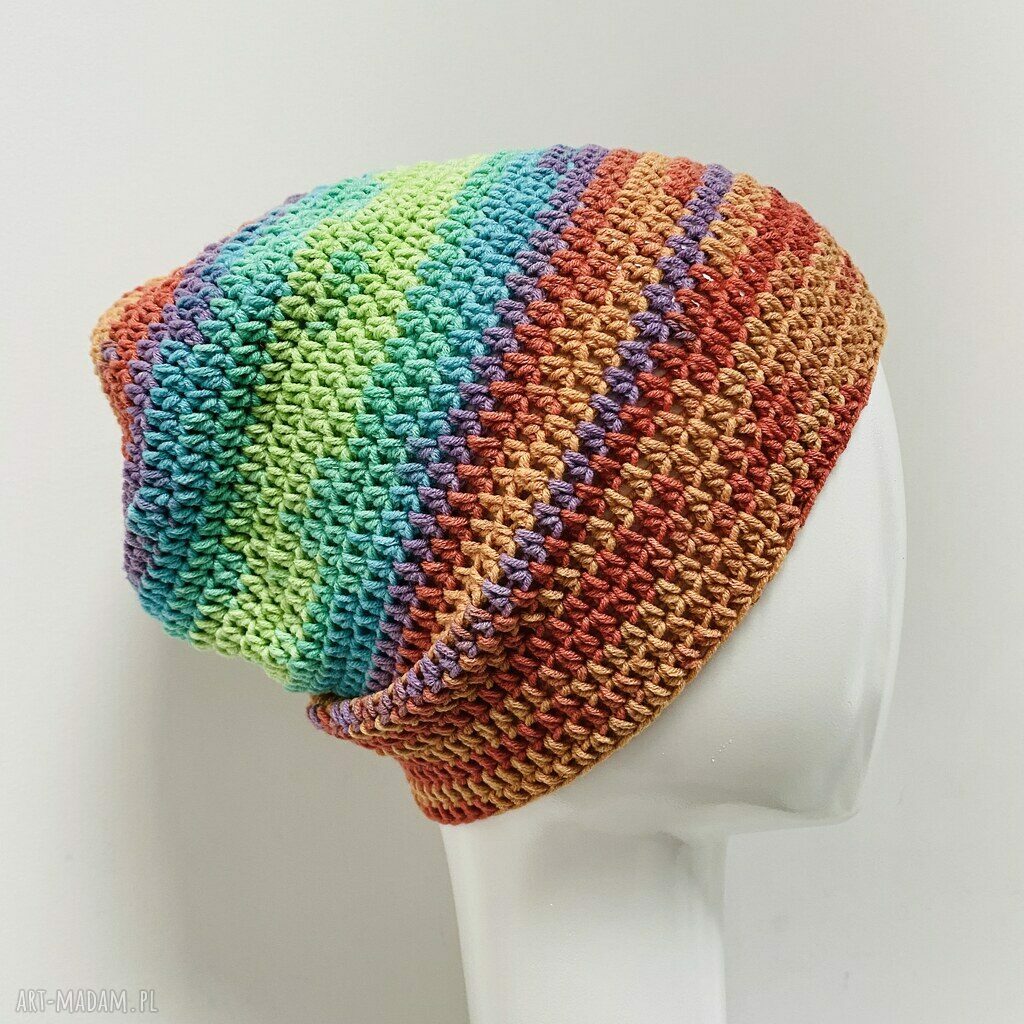 Cienka czapka przejściowa beanie „Smerf” - kolorowa, ręcznie szydełkowana