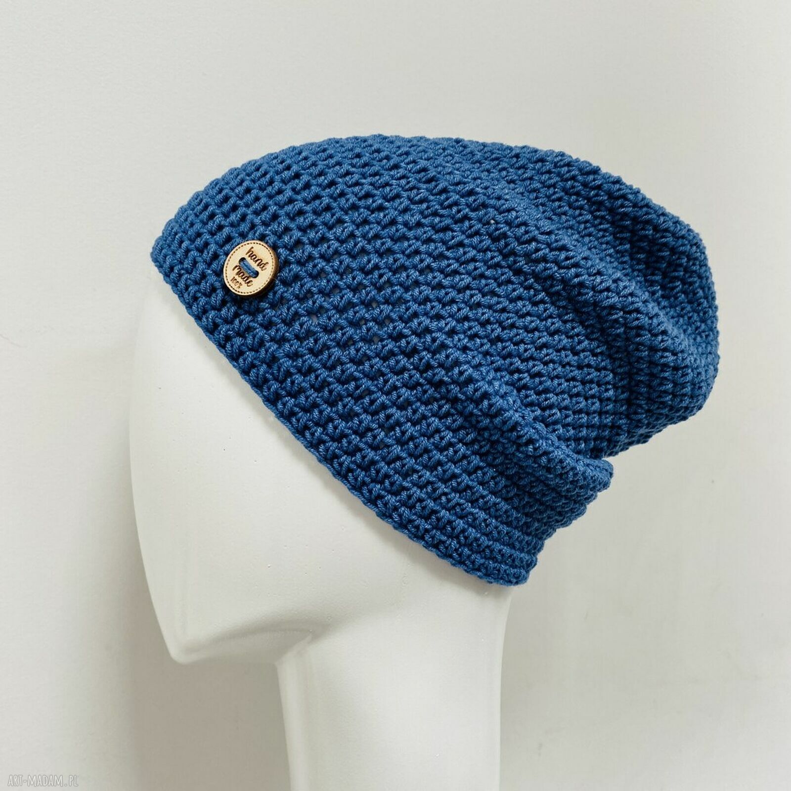 Cienka czapka beanie „Smerf” S/M - przejściowa, ręcznie dziana