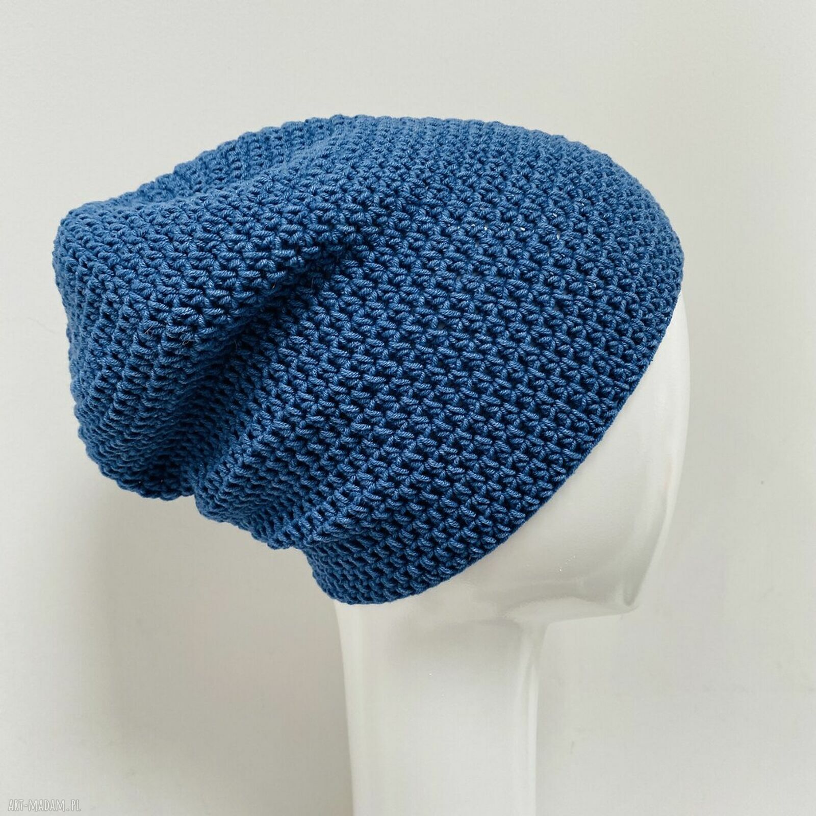 Cienka czapka beanie „Smerf” S/M - przejściowa, ręcznie dziana
