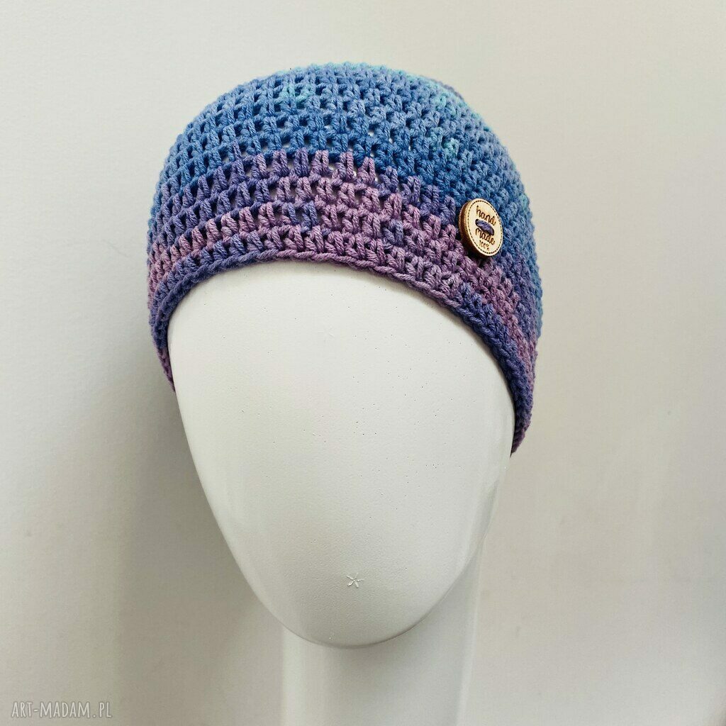 Czapka przejściowa cienka beanie „Smerf” z bawełny - ręcznie szydełkowana
