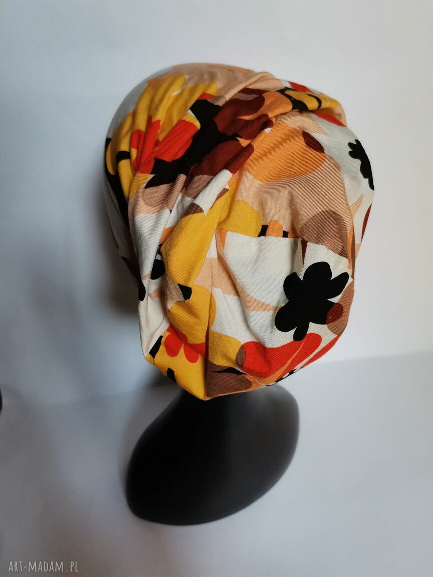 Czapka przejściówka boho Smerfetka w kwiatach na podszewce - 56-57 cm