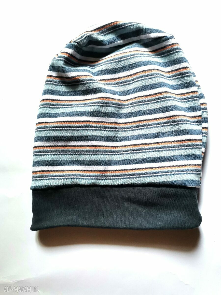Czapka przejściowa boho na podszewce - uniwersalna, niebiesko-szara