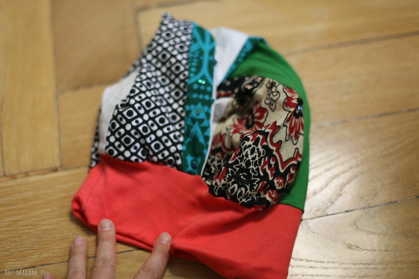 Czapka przejściówka patchworkowa na podszewce - turbanowy tył