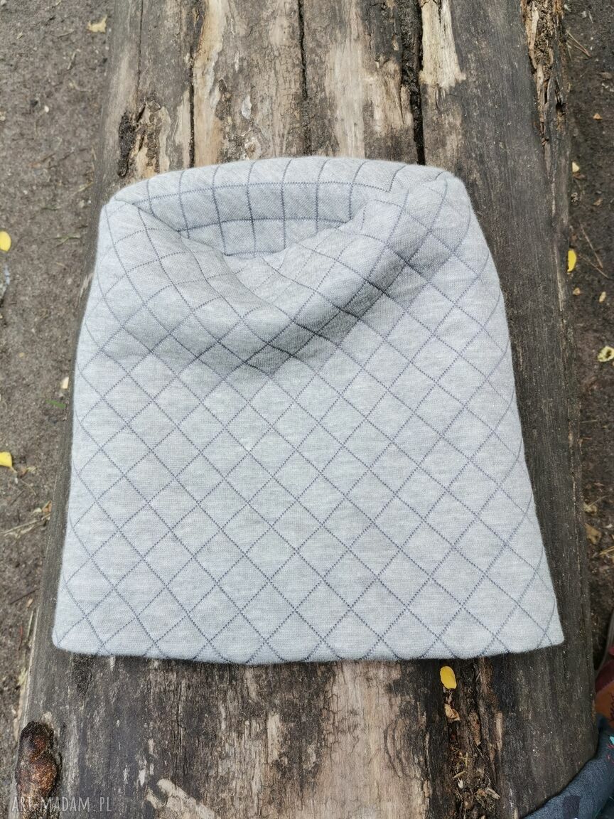 Czapka przejściowa boho na podszewce 54-55 cm - szara i kolorowa