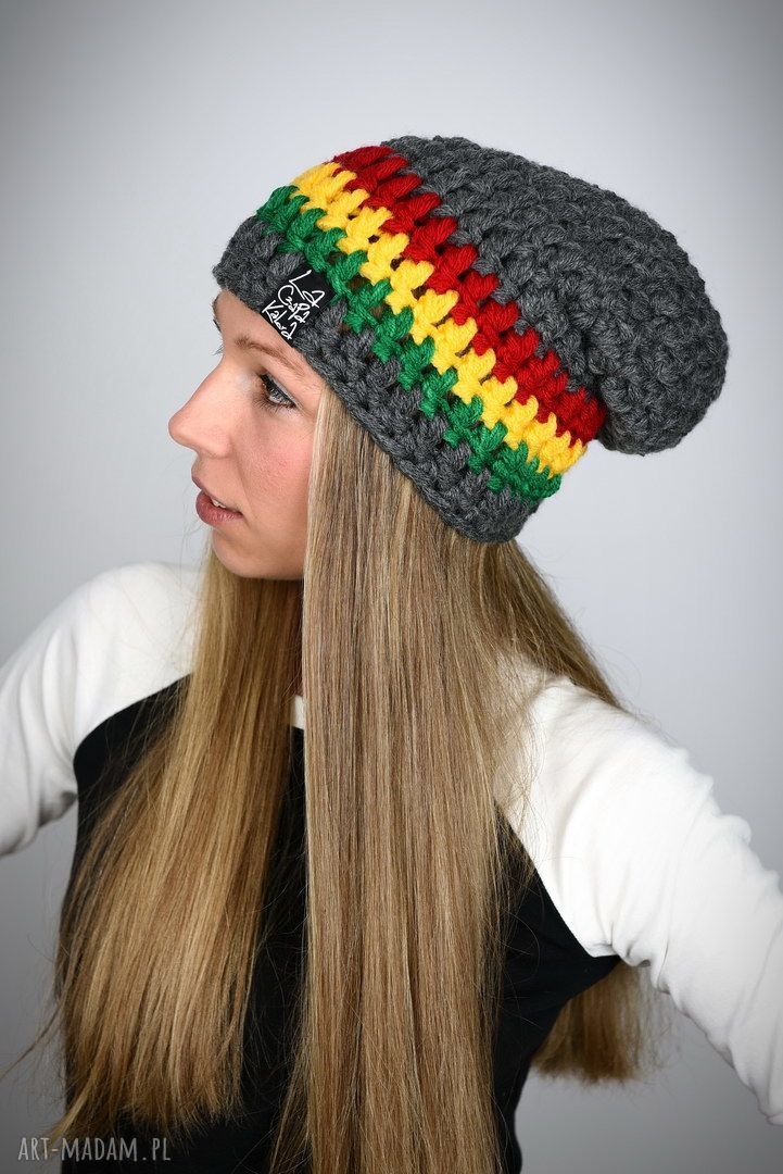 Czapka Rasta 02 - Ciemna Szara (długa, ręcznie robiona, reggae)