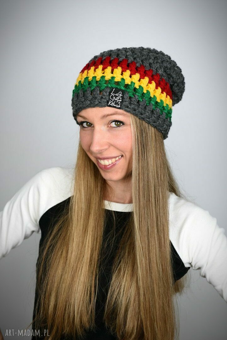 Czapka Rasta 02 - Ciemna Szara (długa, ręcznie robiona, reggae)