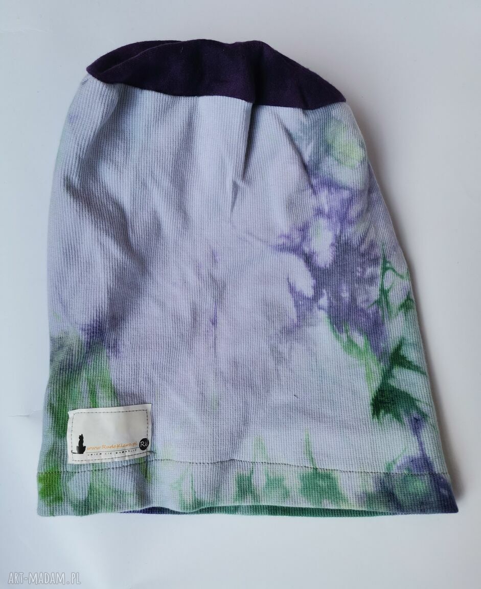 Czapka ręcznie farbowana na podszewce - boho, rozmiar uniwersalny