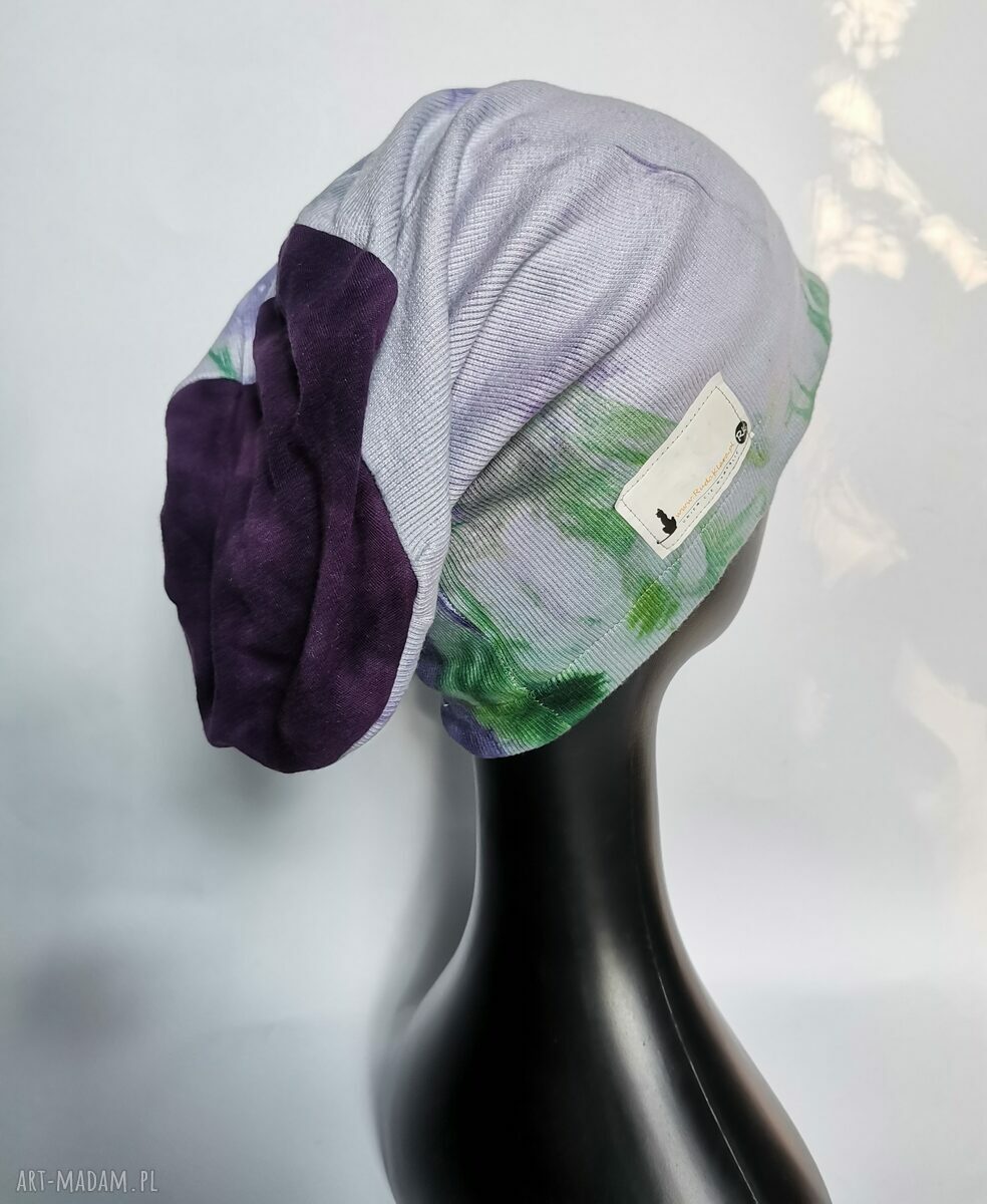 Czapka ręcznie farbowana na podszewce - boho, rozmiar uniwersalny
