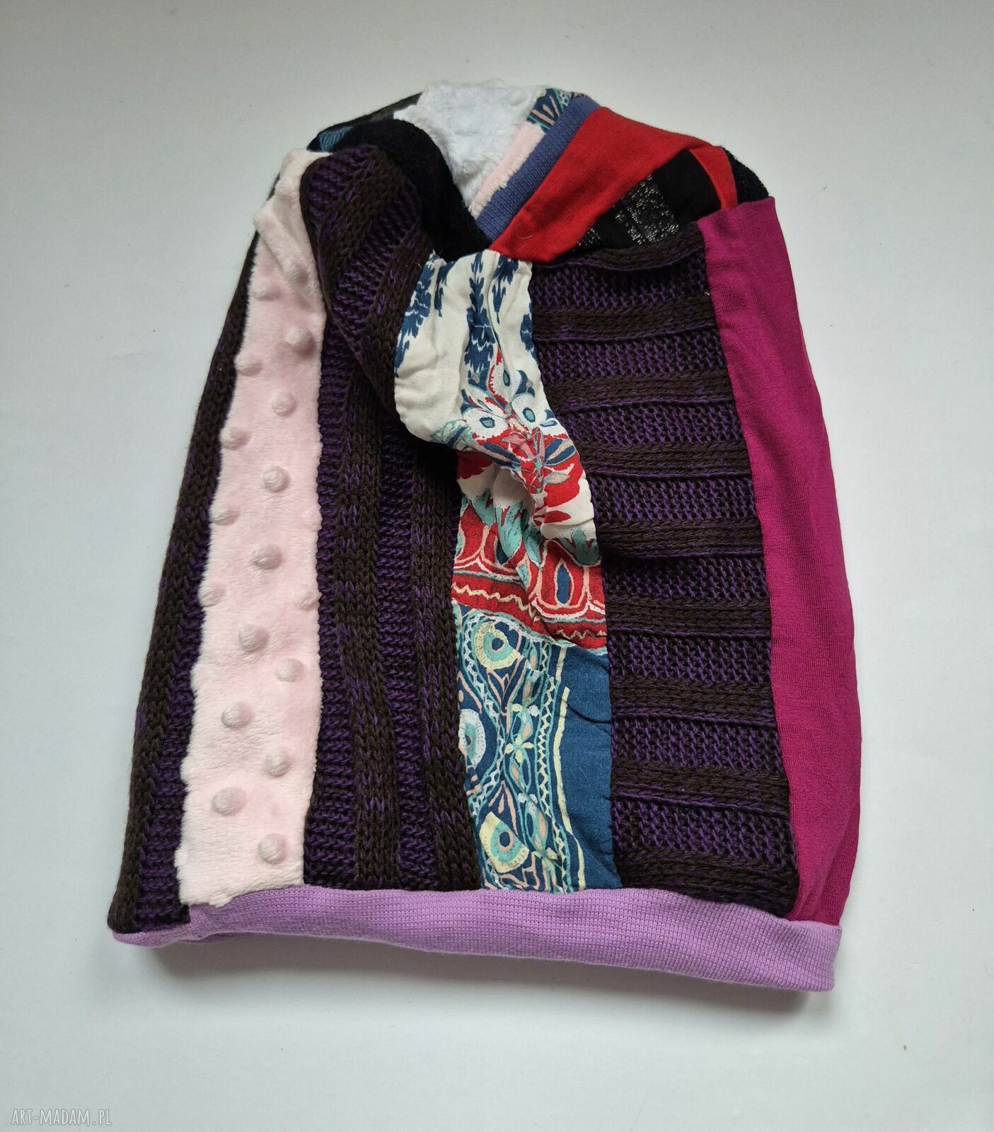 Czapka smerfetka turban boho w kolorze amarant - rozmiar uniwersalny